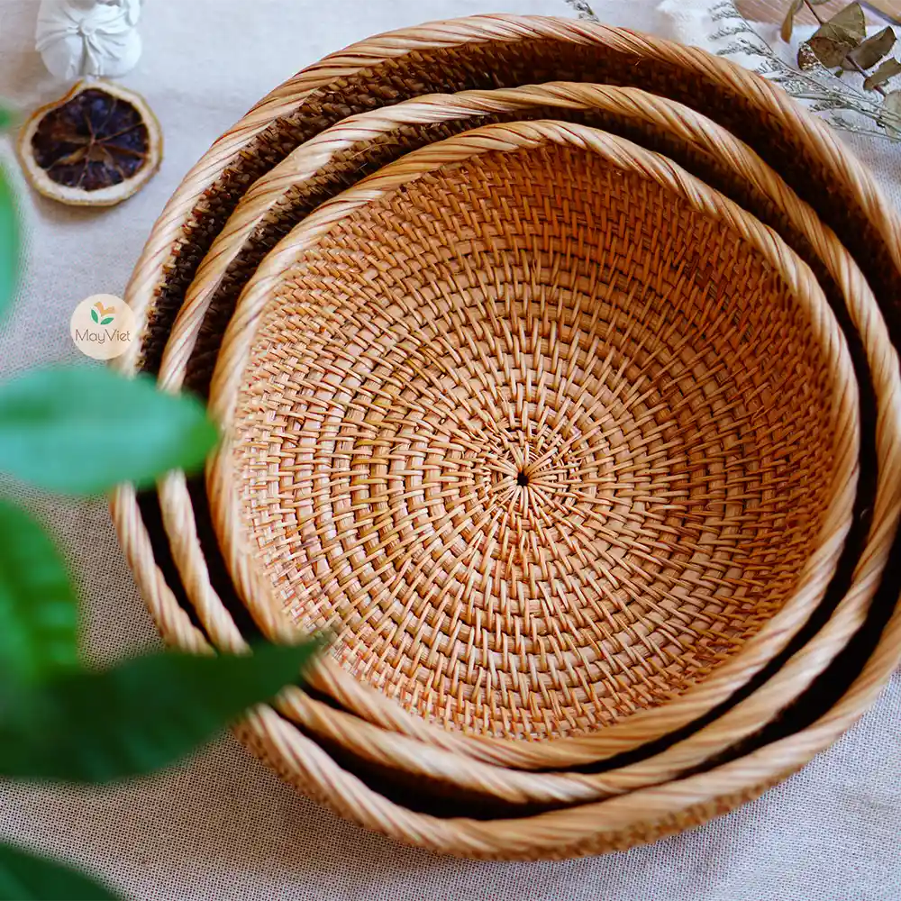Rattan Wicker Round Basket Bowl Wavy Edge
