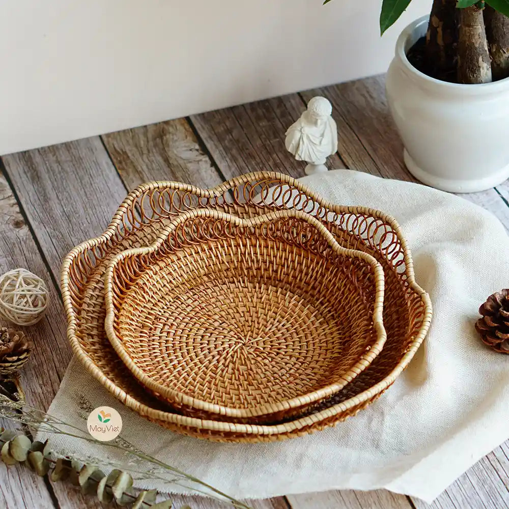 Rattan Wicker Basket, Serving Tray for Fruit, Bread