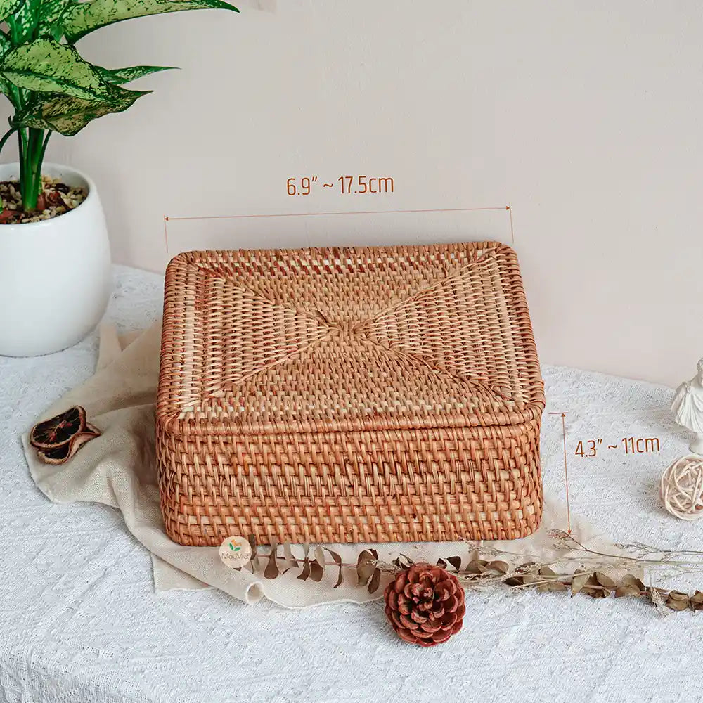 Wicker Rattan 4 Compartment Basket with Lid