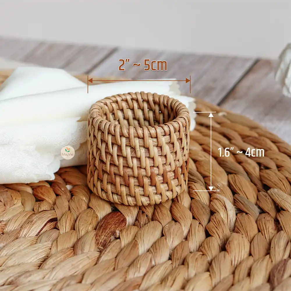 Set of 5 Rustic Round Handwoven Rattan Napkin Ring Holder
