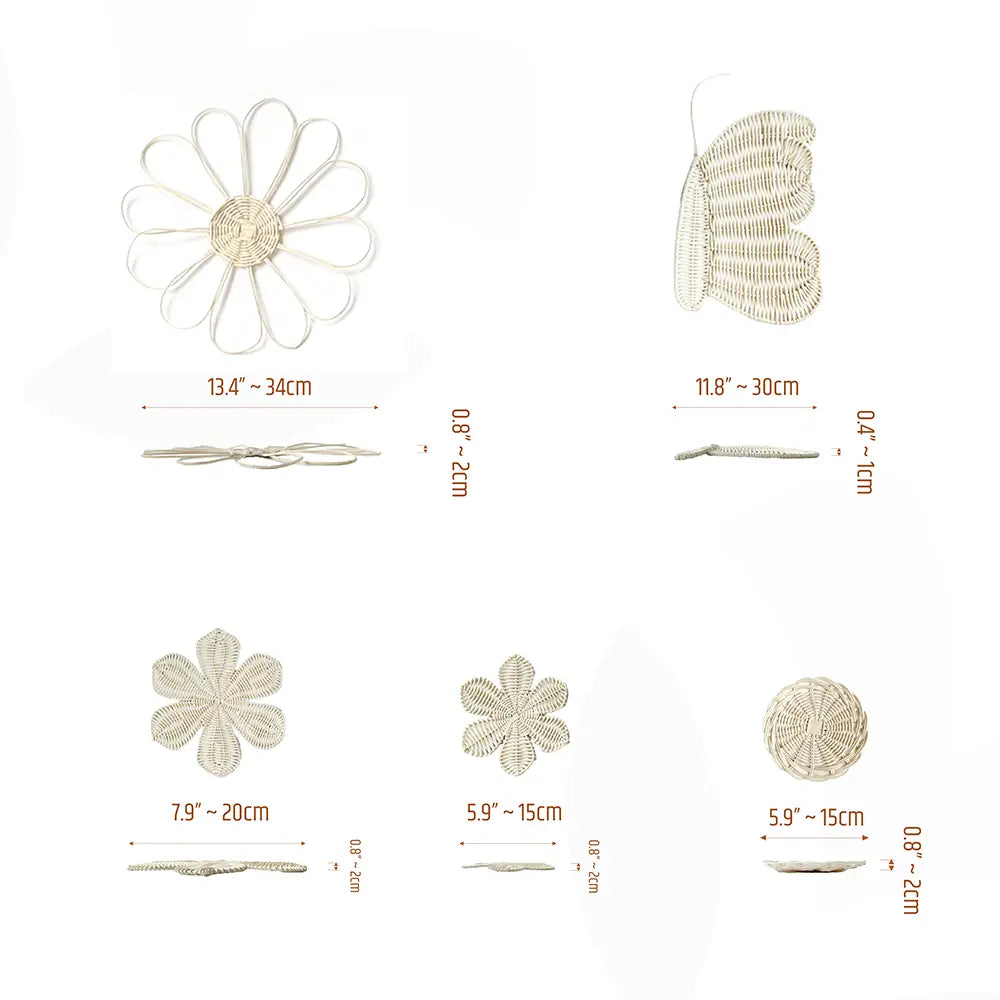 Set of 5 Nursery Rattan Wicker Wall Art Decor, ND-00053