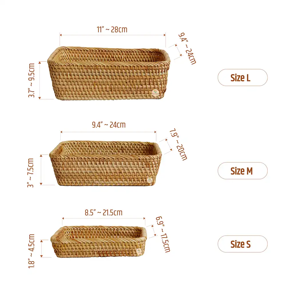MayViet Stackable Woven Rectangle Square Storage Basket 3 sizes-SIZE