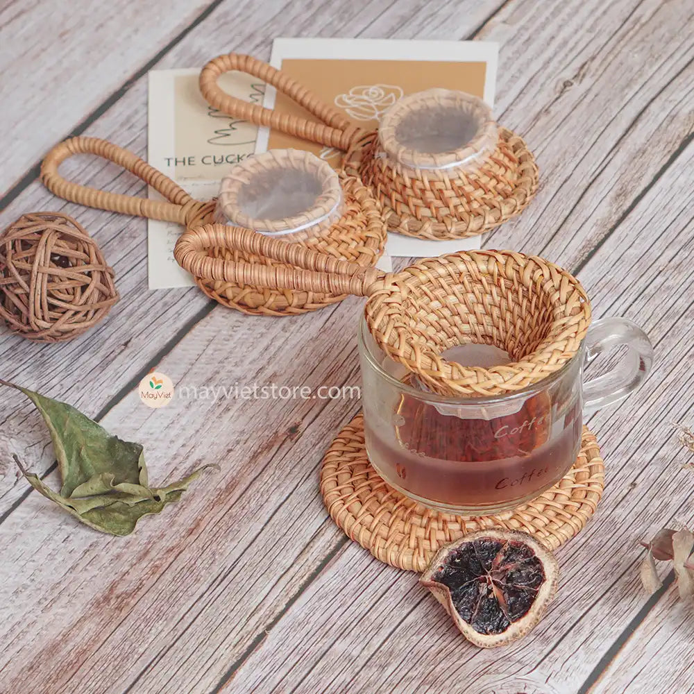 Made from natural rattan, this strainer offers a unique and boho-inspired touch to your tea rituals. This tea strainer is designed to be used with loose tea leaves. It helps separate the leaves from the liquid, allowing you to enjoy a smooth and flavorful cup of tea. The strainer effectively filters out any residue, ensuring a clean and enjoyable tea-drinking experience.