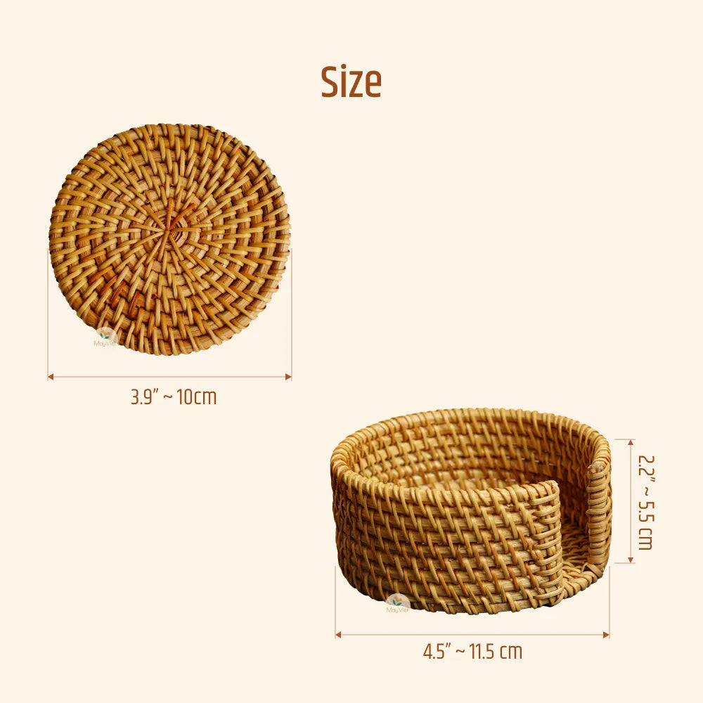 Rattan Wicker Coasters with Holder