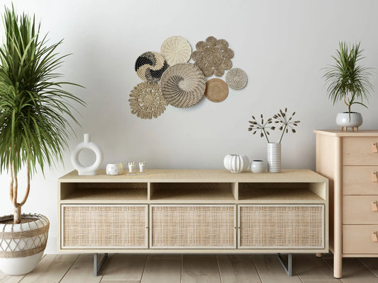MayViet Handwoven Rattan Basket Wall Hanging Decor Set of 7-2