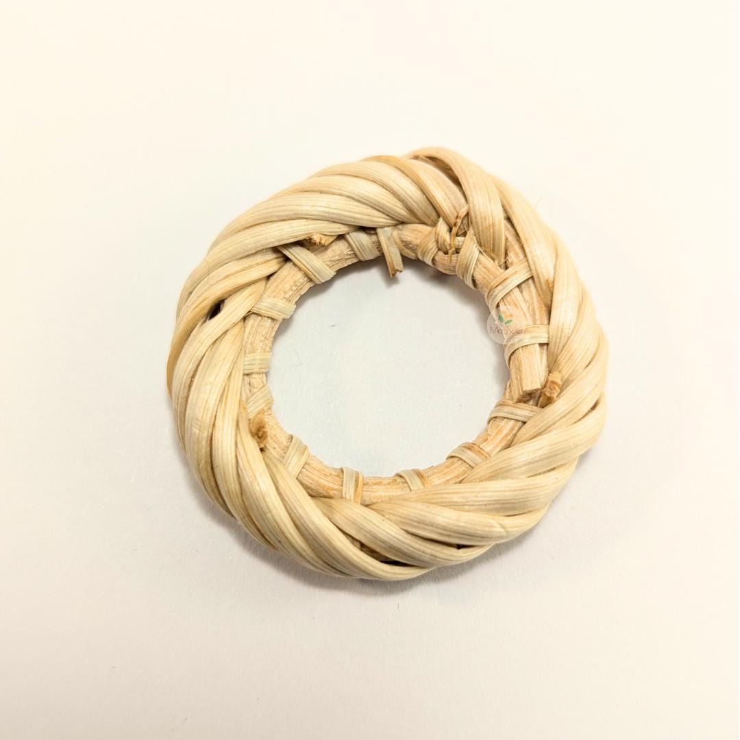 4 pcs Handwoven Natural Rattan Charms For Earrings, Boho Jewelry White Round Shape