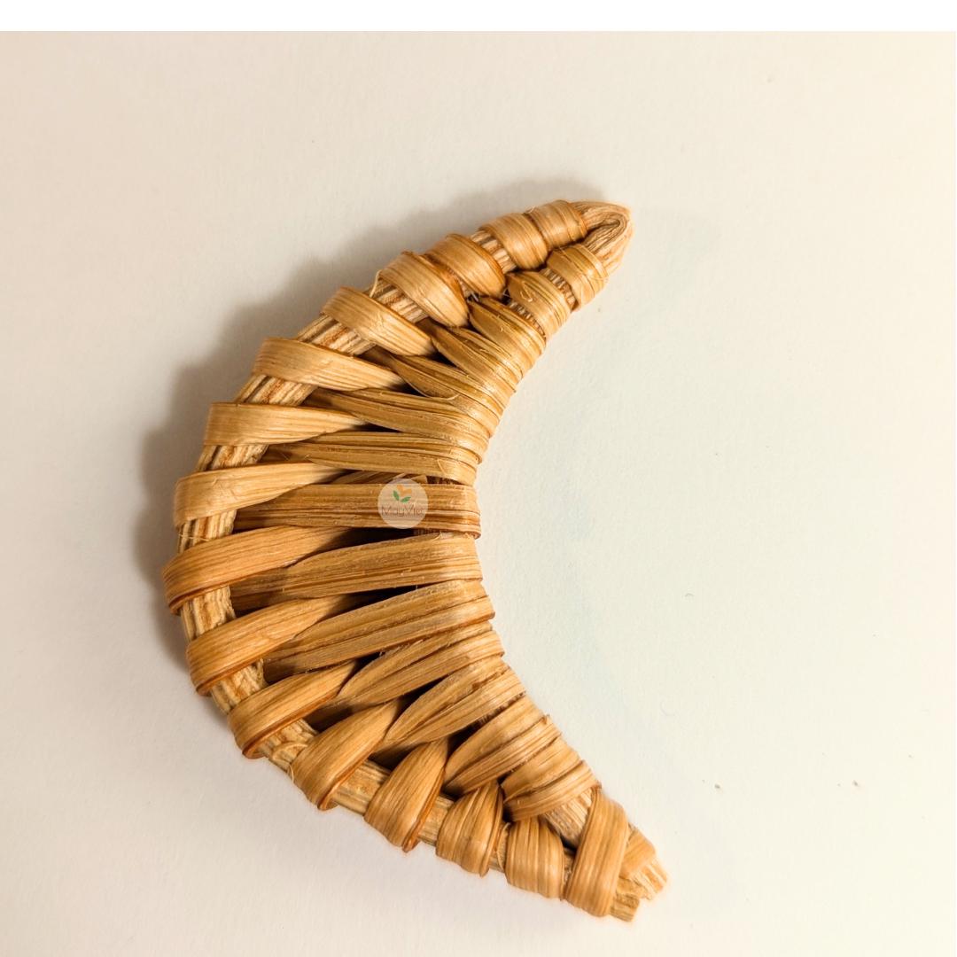 4 pcs Handwoven Natural Rattan Charms For Earrings, Boho Jewelry Moon Shape