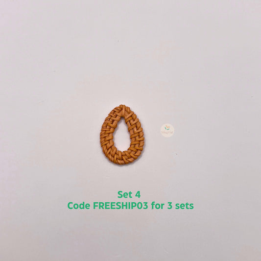 4 Handwoven Natural Rattan Charms For Earrings Pendant, Boho Jewelry Brown Teardrop