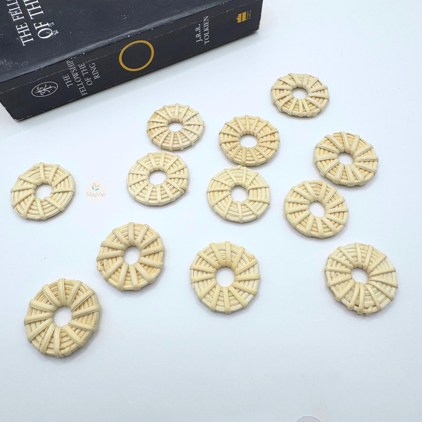 4 pcs Handwoven Natural Rattan Charms For Earrings Pendant, Boho Jewelry White Round Shape