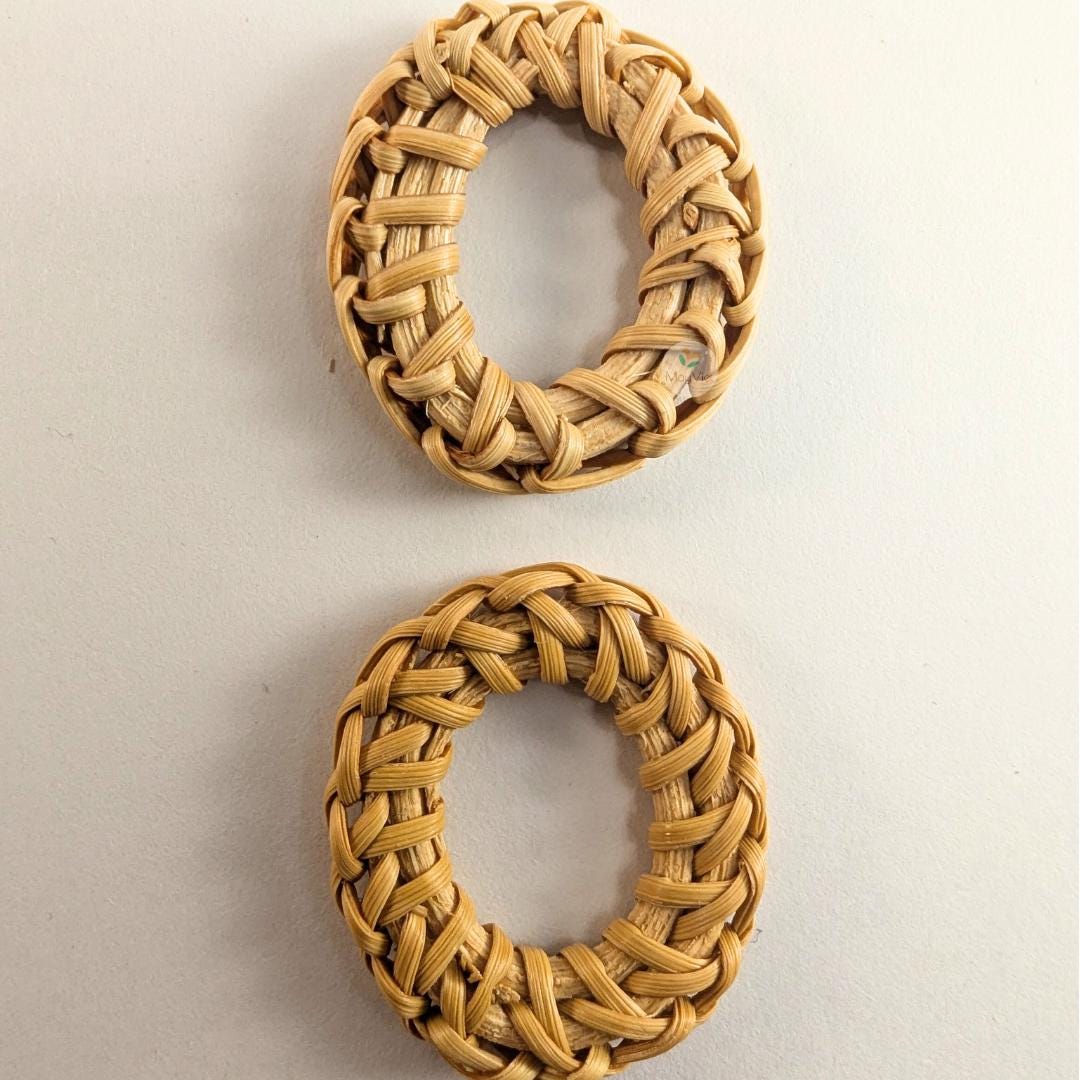 4 pcs Handwoven Natural Rattan Charms For Earrings, Boho Jewelry Ellipse Shape
