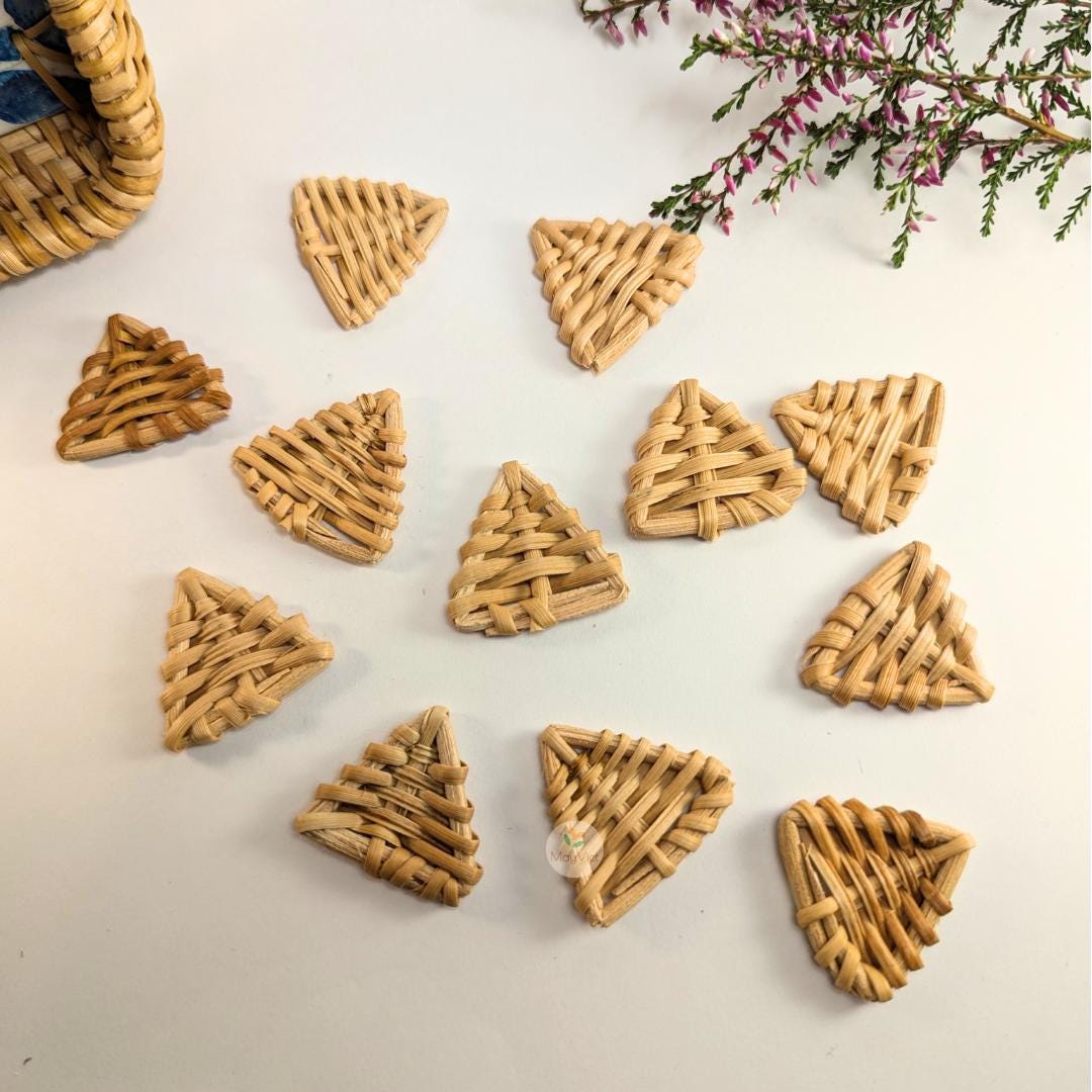 4 pcs Handwoven Natural Rattan Charms For Earrings, Boho Jewelry Triangle Shape