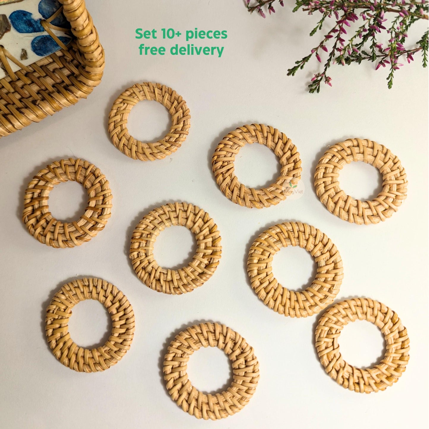 10+ pcs Handwoven Natural Rattan Charms For Earrings, Boho Jewelry Round Shape