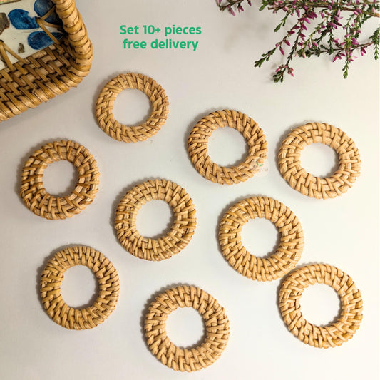 10+ pcs Handwoven Natural Rattan Charms For Earrings, Boho Jewelry Round Shape