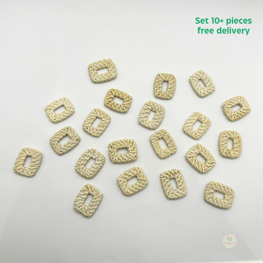 10+ pcs Handwoven Natural Rattan Charms For Earrings Pendant, Boho Jewelry Making White Rectangle Shape
