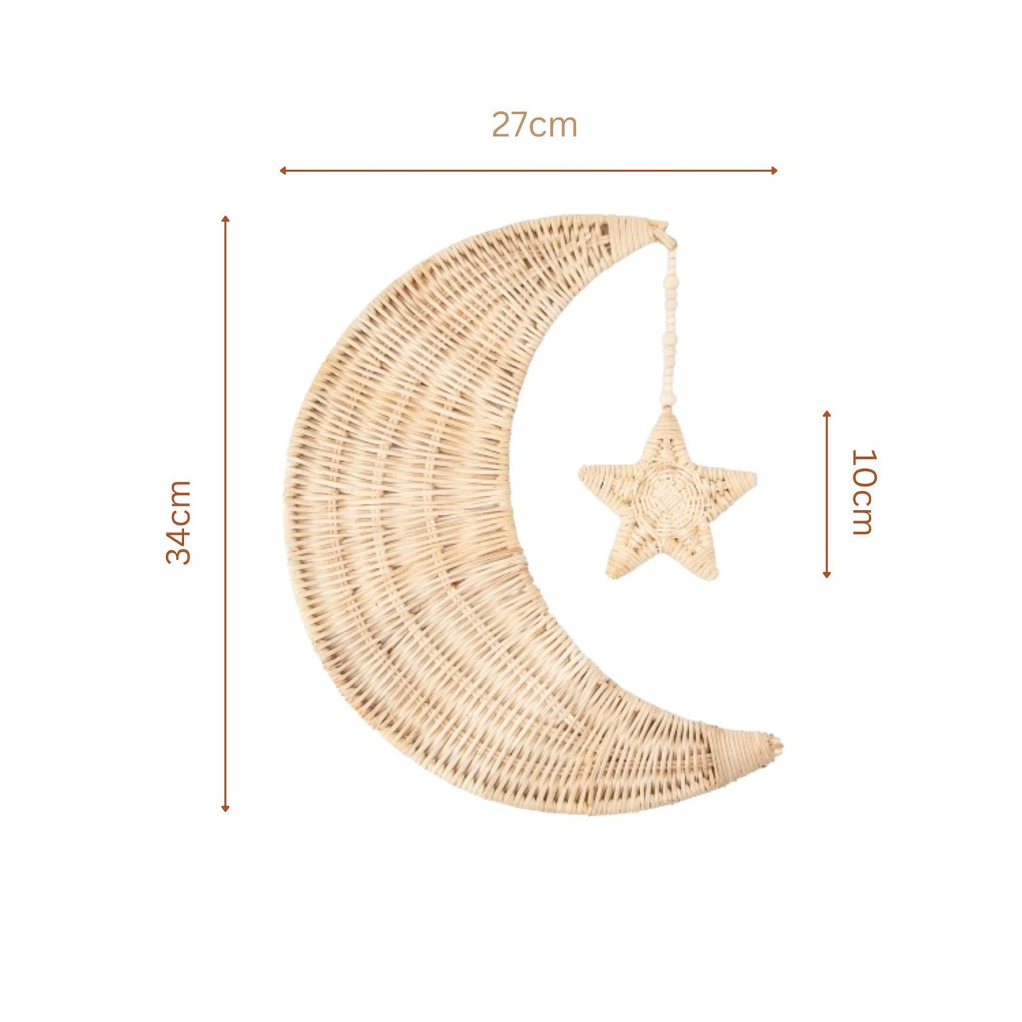 Rattan Wicker Moon and Star Wooden Beads Handmade Nursery Wall Art Decor