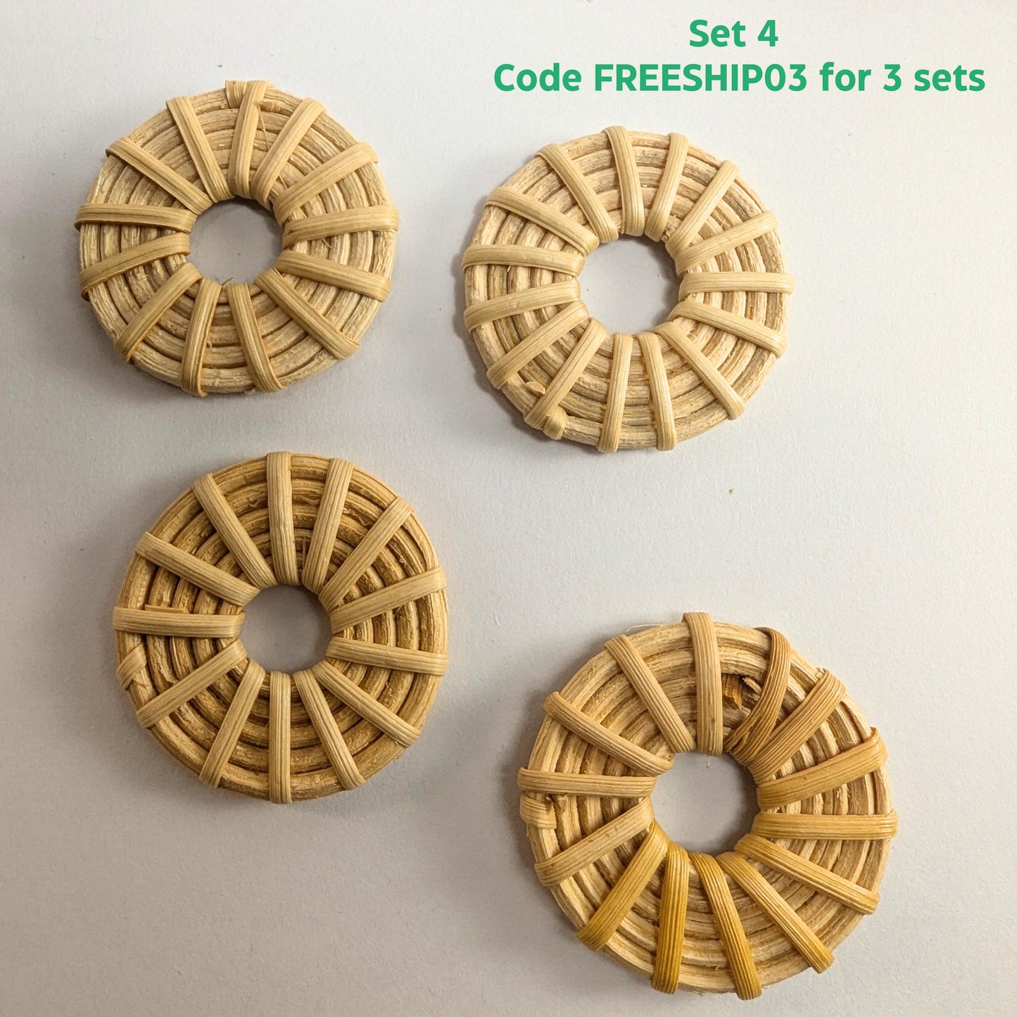 4 pcs Handwoven Natural Rattan Charms For Earrings, Boho Jewelry Round Shape