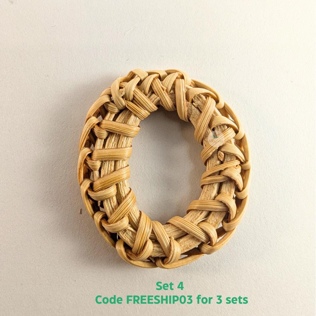 4 pcs Handwoven Natural Rattan Charms For Earrings, Boho Jewelry Ellipse Shape