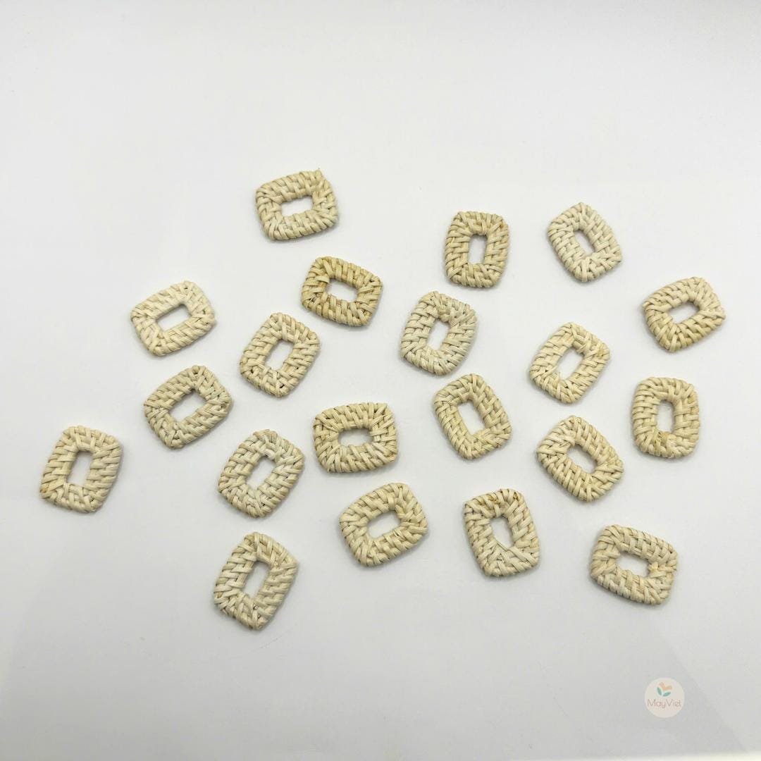 4 pcs Handwoven Natural Rattan Charms For Earrings Pendant, Boho Jewelry White Rectangle Shape