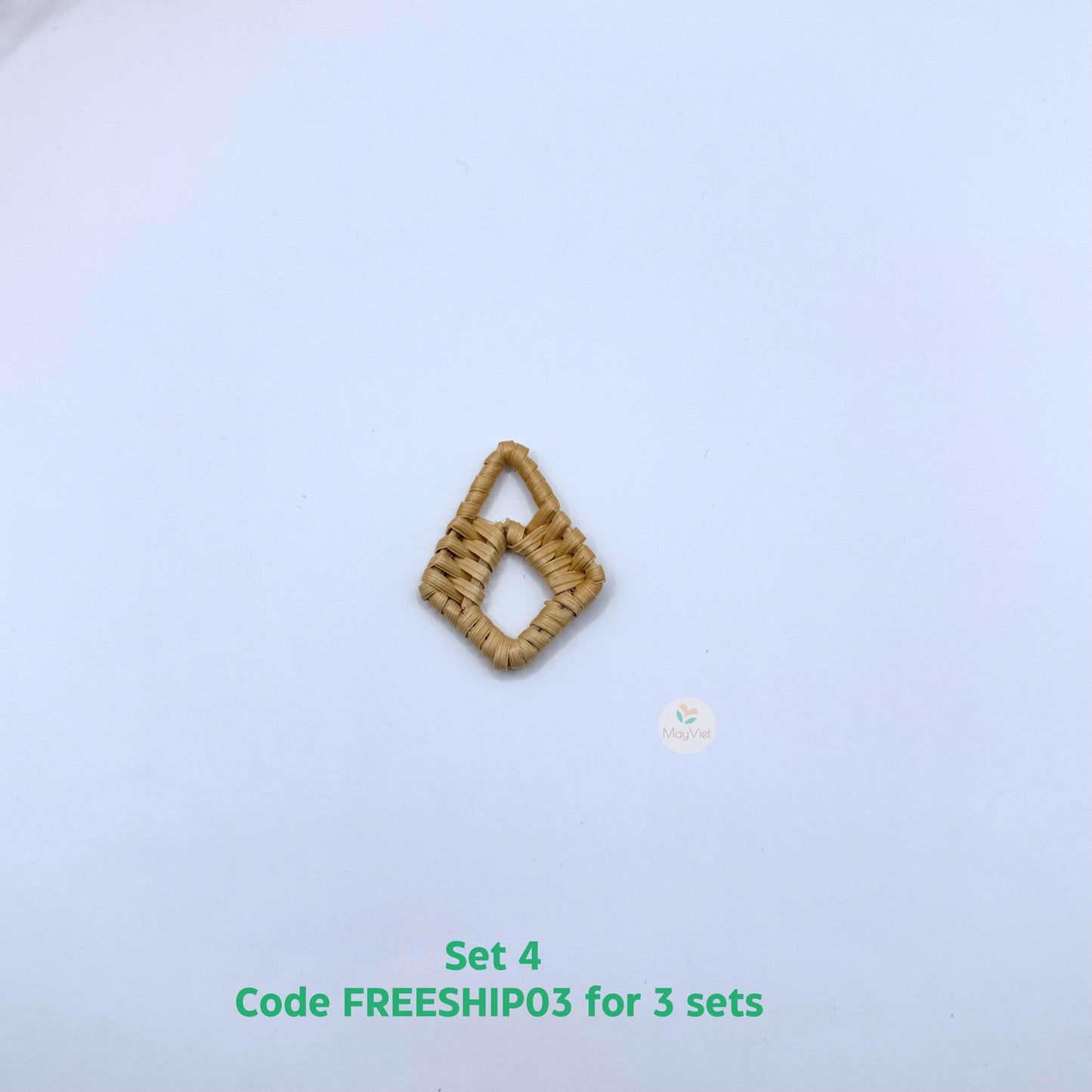 4 pcs Handwoven Natural Rattan Charms For Earrings Pendant, Boho Jewelry Brown Diamond Shape