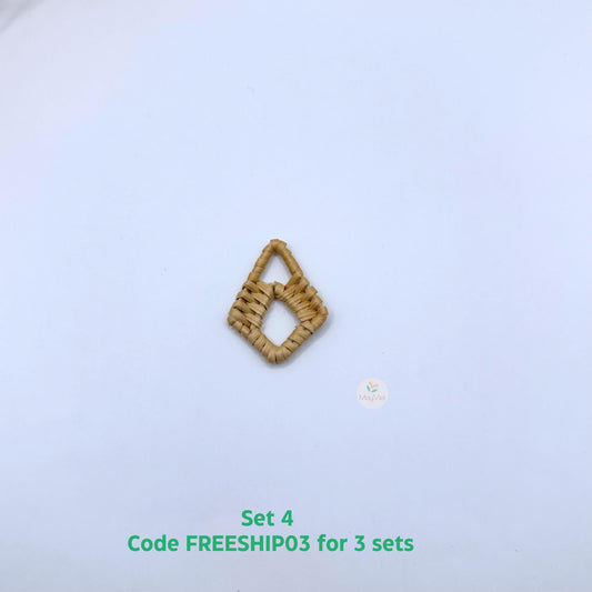 4 pcs Handwoven Natural Rattan Charms For Earrings Pendant, Boho Jewelry Brown Diamond Shape