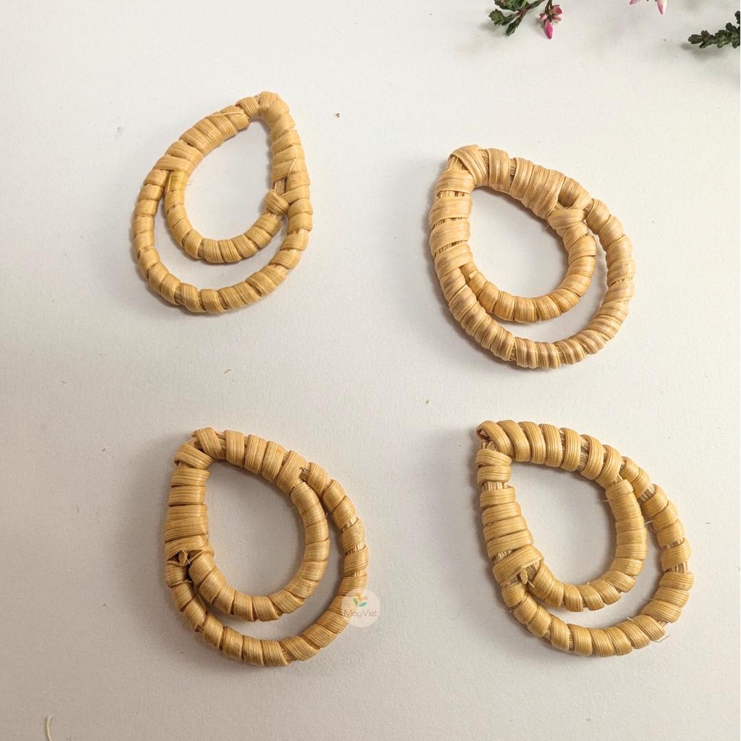 10+ pcs Handwoven Natural Rattan Charms For Earrings, Boho Jewelry Making Brown Teardrop Shape