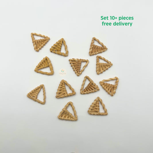 10+ pcs Handwoven Natural Rattan Charms For Earrings Pendant, Boho Jewelry Making Half Brown Triangle Shape