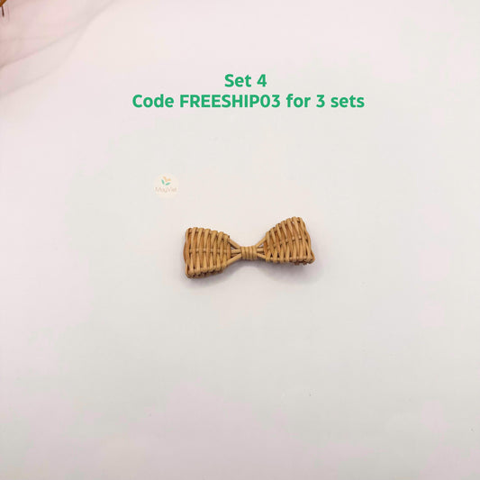 4 pcs Handwoven Natural Rattan Charms For Earrings Pendant, Boho Jewelry Brown Bo Shape