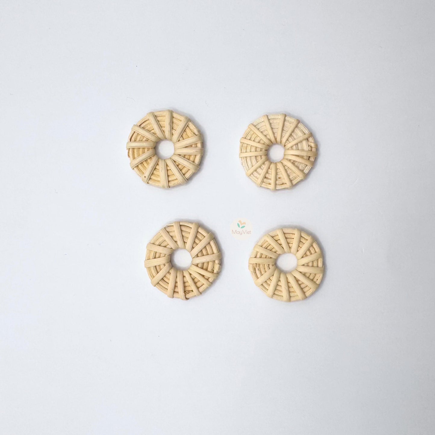 4 pcs Handwoven Natural Rattan Charms For Earrings Pendant, Boho Jewelry White Round Shape