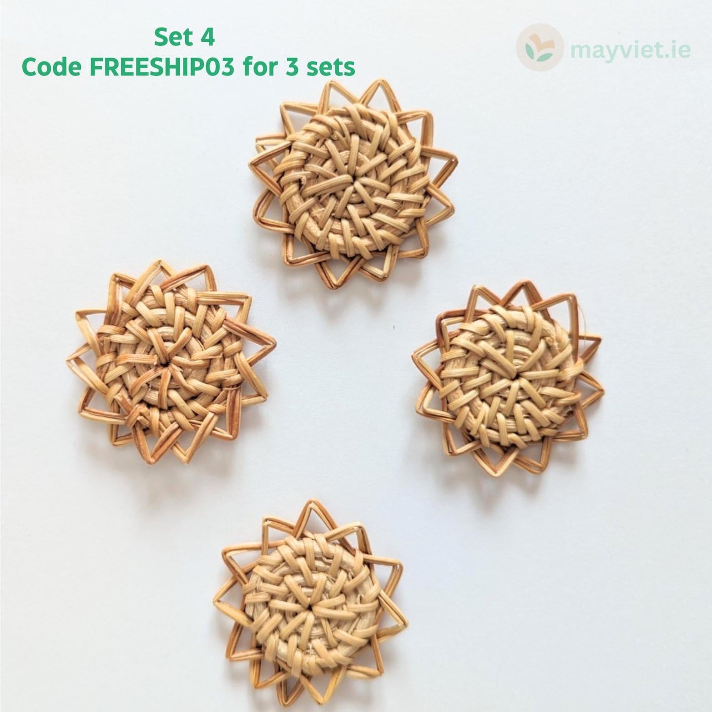 4 pcs Handwoven Natural Rattan Charms For Earrings, Boho Jewelry Sun Shape