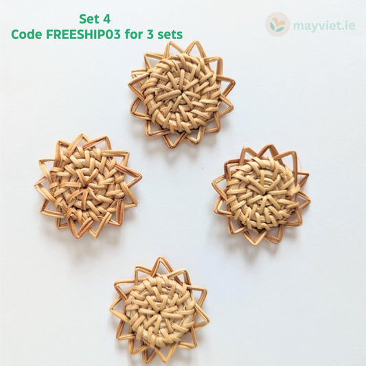 4 pcs Handwoven Natural Rattan Charms For Earrings, Boho Jewelry Sun Shape