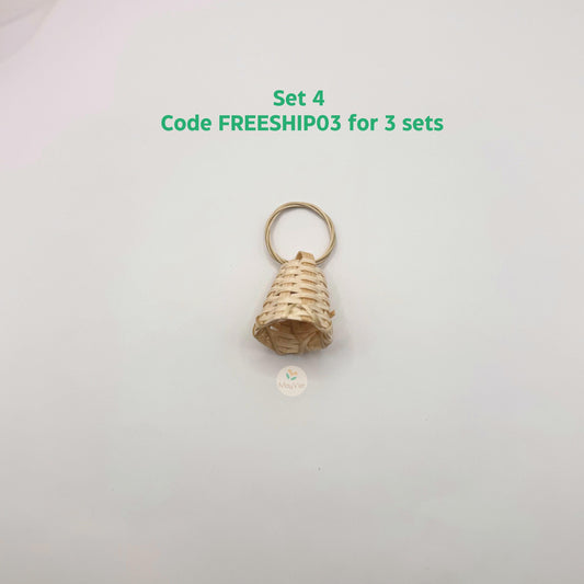 4 pcs Handwoven Natural Rattan Charms For Earrings Pendant, Boho Jewelry Brown Bell Shape