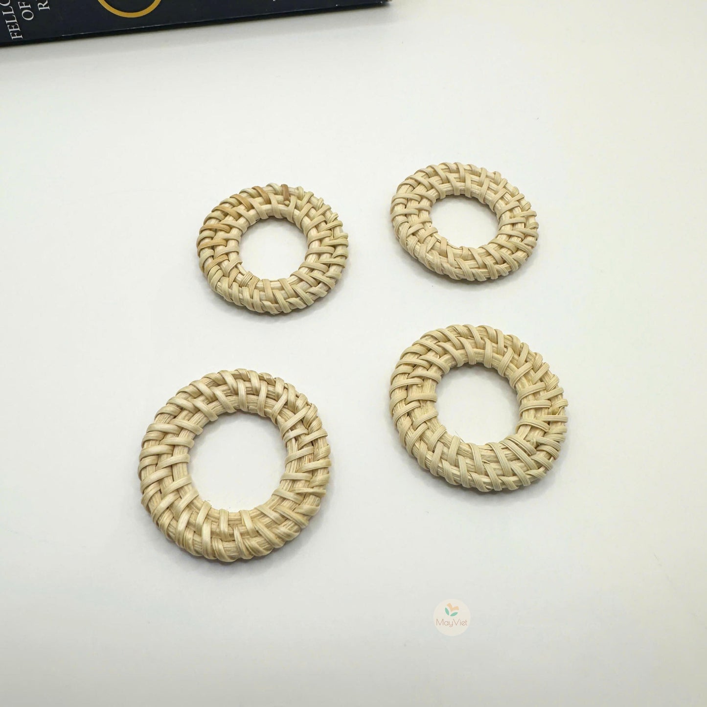 10+ pcs Handwoven Natural Rattan Charms For Earrings Pendant, Boho Jewelry Making White Round