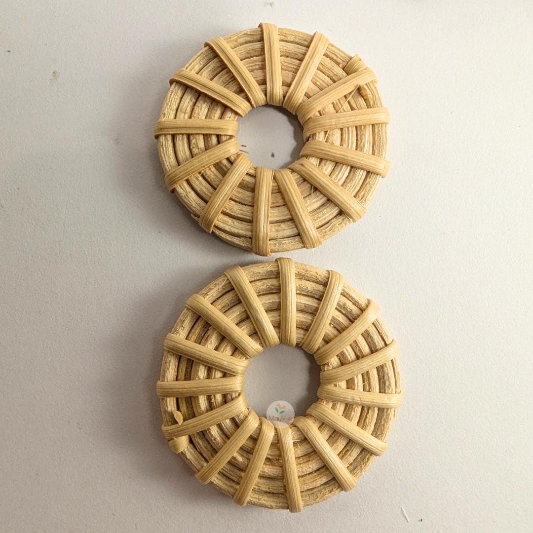 4 pcs Handwoven Natural Rattan Charms For Earrings, Boho Jewelry Round Shape