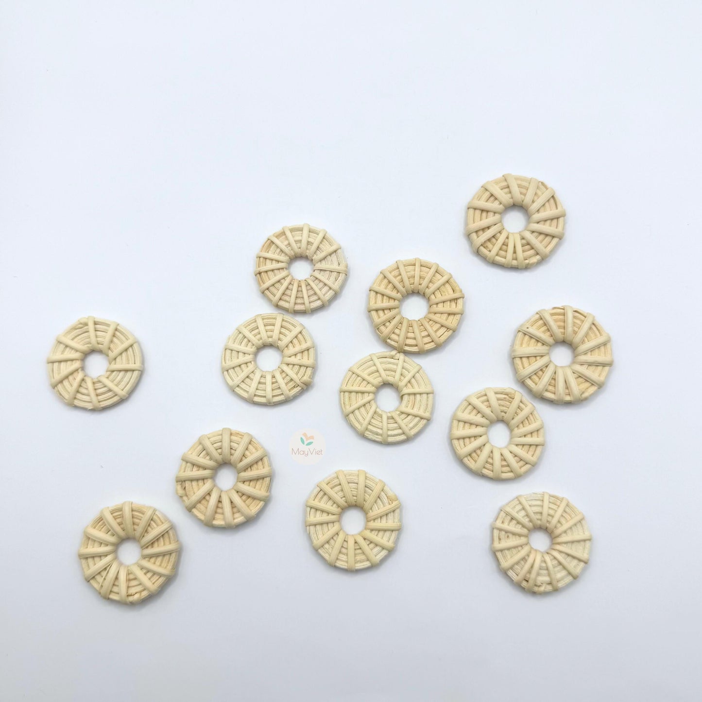 4 pcs Handwoven Natural Rattan Charms For Earrings Pendant, Boho Jewelry White Round Shape