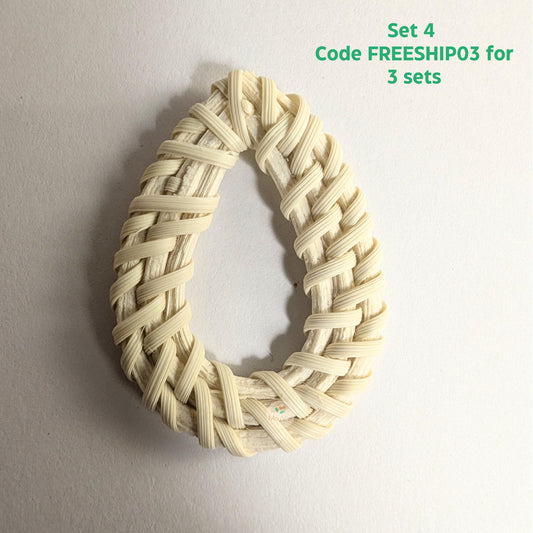 4 pcs Handwoven Natural Rattan Charms For Earrings, Boho Jewelry White Teardrop Shape