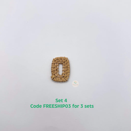 4 pcs Handwoven Natural Rattan Charms For Earrings Pendant, Boho Jewelry Brown Rectangle