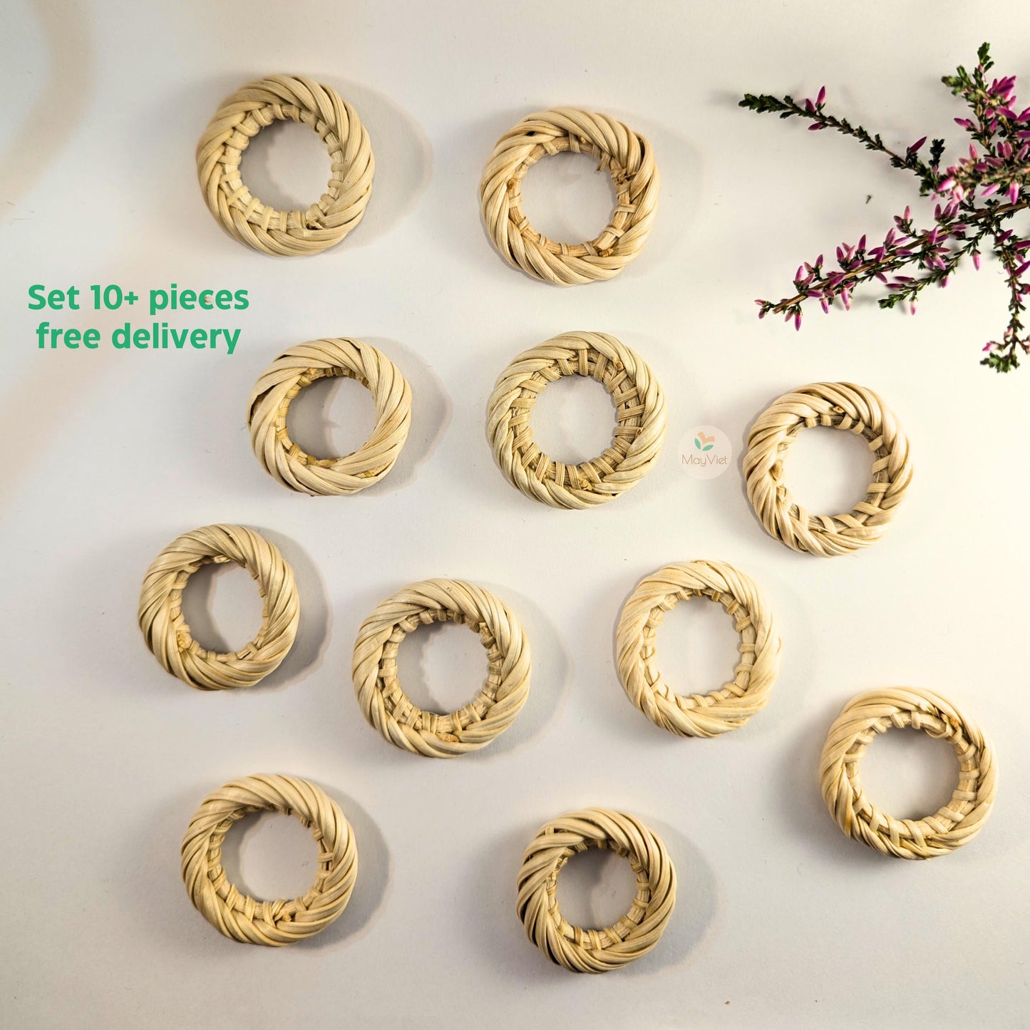 10+ pcs Handwoven Natural Rattan Charms For Earrings, Boho Jewelry White Round Shape