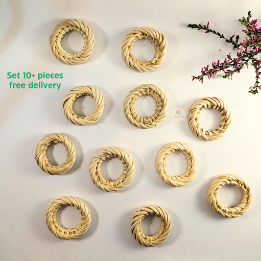 10+ pcs Handwoven Natural Rattan Charms For Earrings, Boho Jewelry White Round Shape