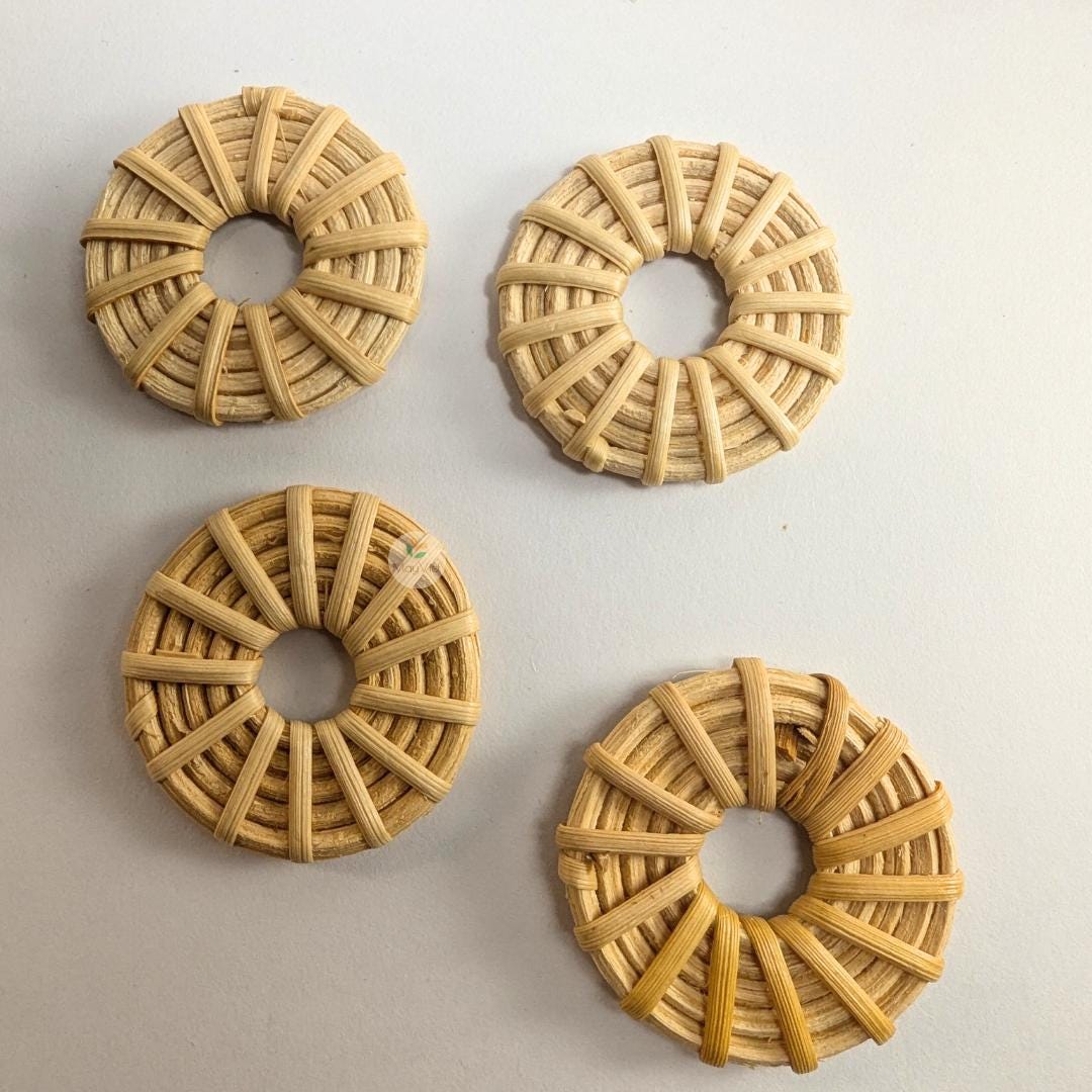 4 pcs Handwoven Natural Rattan Charms For Earrings, Boho Jewelry Round Shape