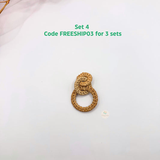 4 pcs Handwoven Natural Rattan Charms For Earrings Pendant, Boho Jewelry 3 Circles