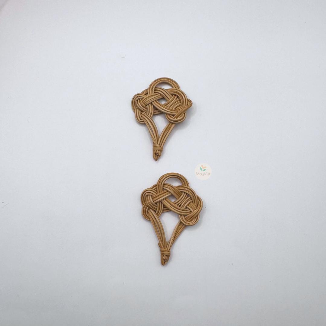 10+ pcs Handwoven Natural Rattan Charms For Earrings Pendant, Boho Jewelry Making Brown Chinese Knot