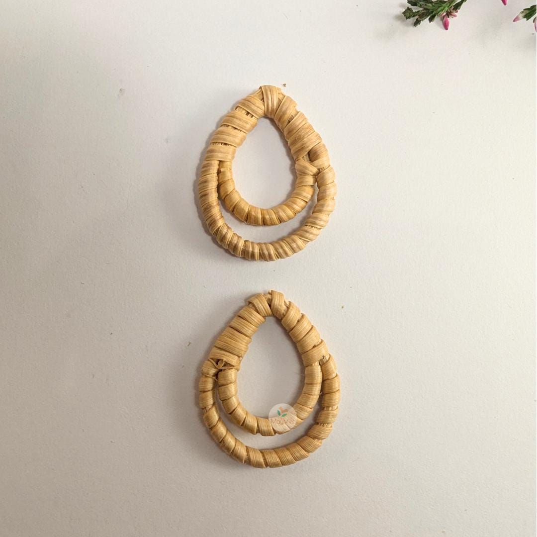 4 pcs Handwoven Natural Rattan Charms For Earrings, Boho Jewelry Brown Teardrop Shape