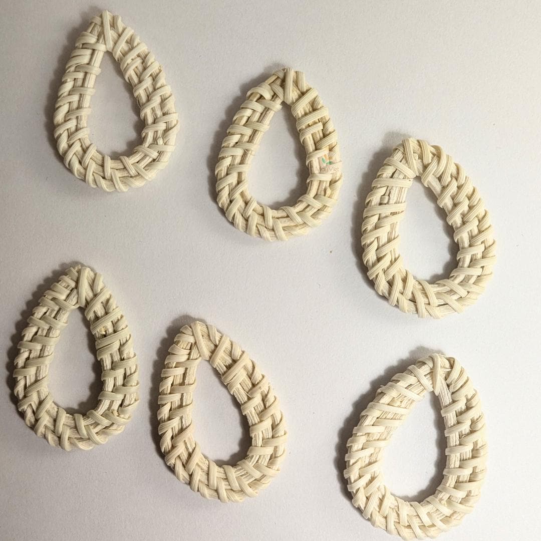 4 pcs Handwoven Natural Rattan Charms For Earrings, Boho Jewelry White Teardrop Shape