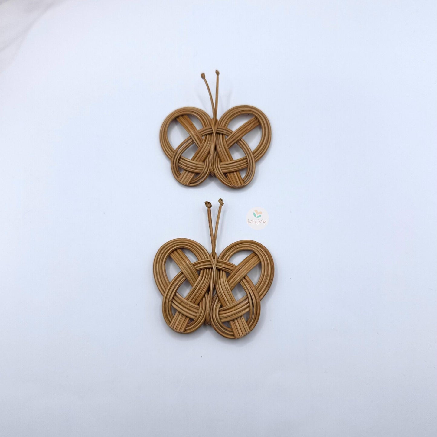 4 pcs Handwoven Natural Rattan Charms Boho Decor Brown Butterfly