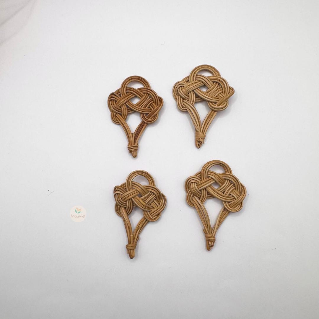 10+ pcs Handwoven Natural Rattan Charms For Earrings Pendant, Boho Jewelry Making Brown Chinese Knot