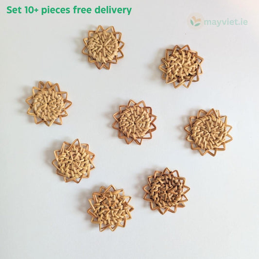10+ pcs Handwoven Natural Rattan Charms For Earrings, Boho Jewelry Making Sun Shape