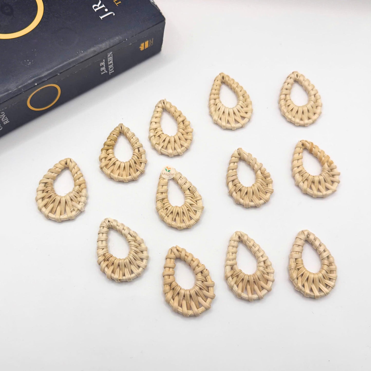 4 pcs Handwoven Natural Rattan Charms For Earrings, Boho Jewelry Teardrop Shape