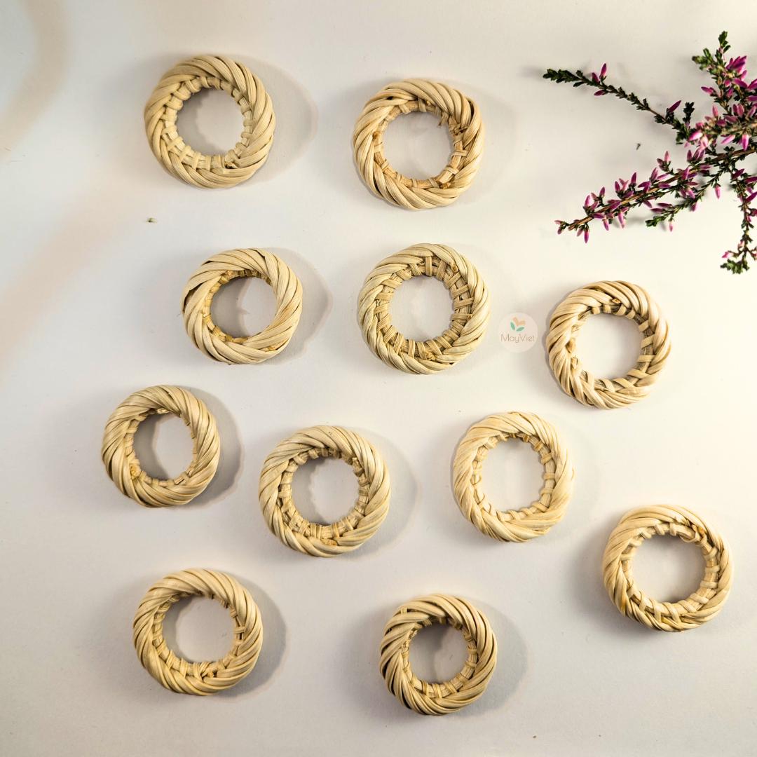 4 pcs Handwoven Natural Rattan Charms For Earrings, Boho Jewelry White Round Shape