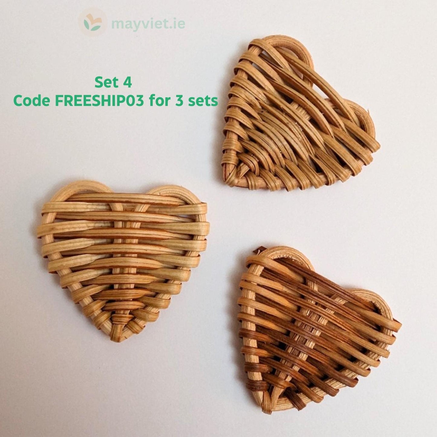 4 pcs Handwoven Natural Rattan Charms For Earrings, Boho Jewelry Heart Shape