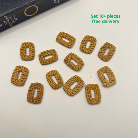 10 pcs Handwoven Natural Rattan Charms For Earrings Pendant, Boho Jewelry Square Shape